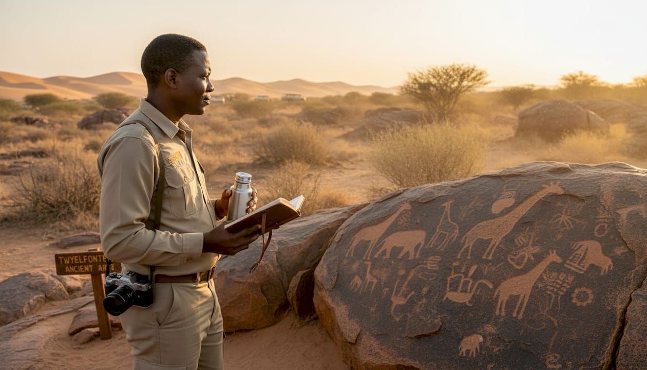 Park ranger viewing Twyfelfontein petroglyphs