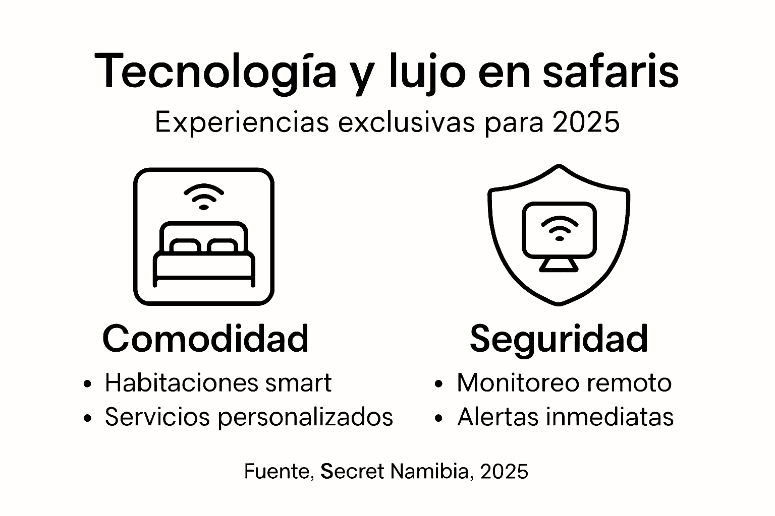Infografía sobre la combinación de lujo y tecnología en experiencias de safari