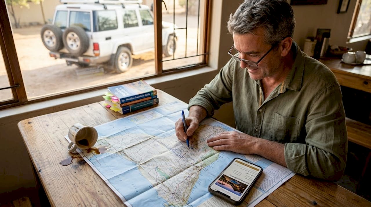 Guesthouse traveler plans Namibia safari route