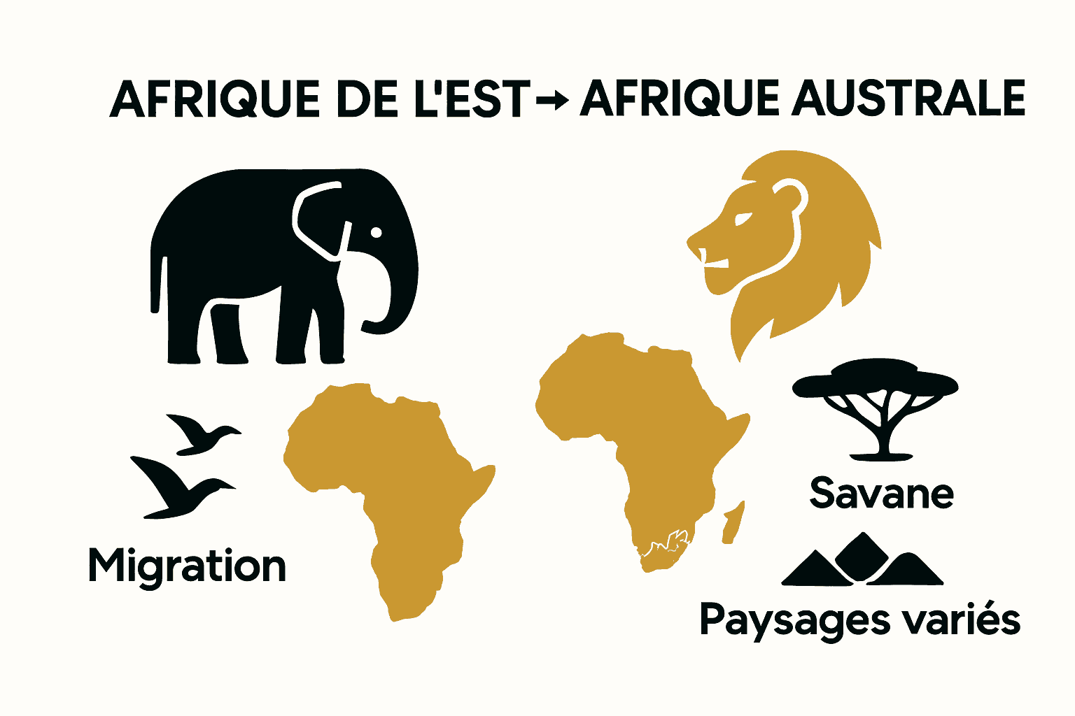 Comparaison visuelle entre safaris photo Afrique de l’Est et Australe