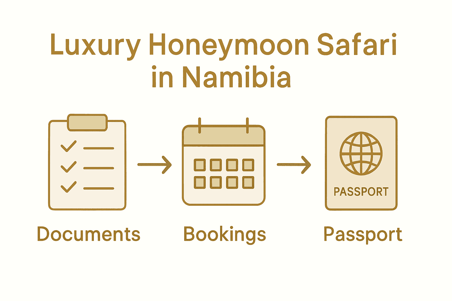 Infographic comparing steps to verify bookings and prepare travel documents for a luxury honeymoon safari.