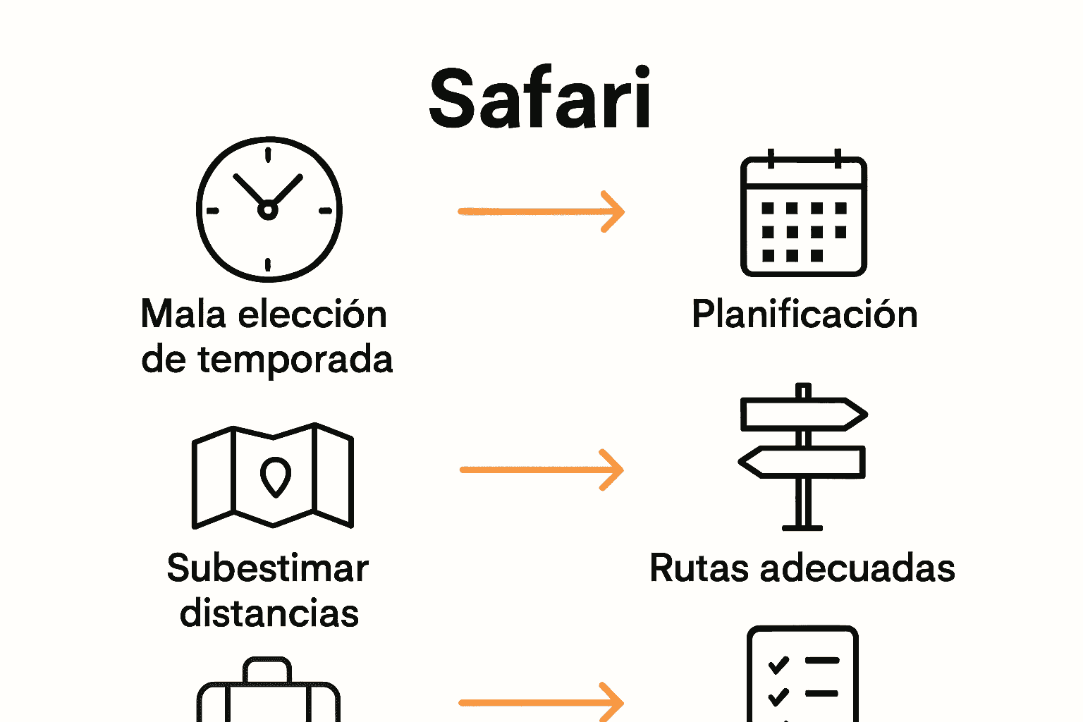 Infografía errores y soluciones planificación de safari