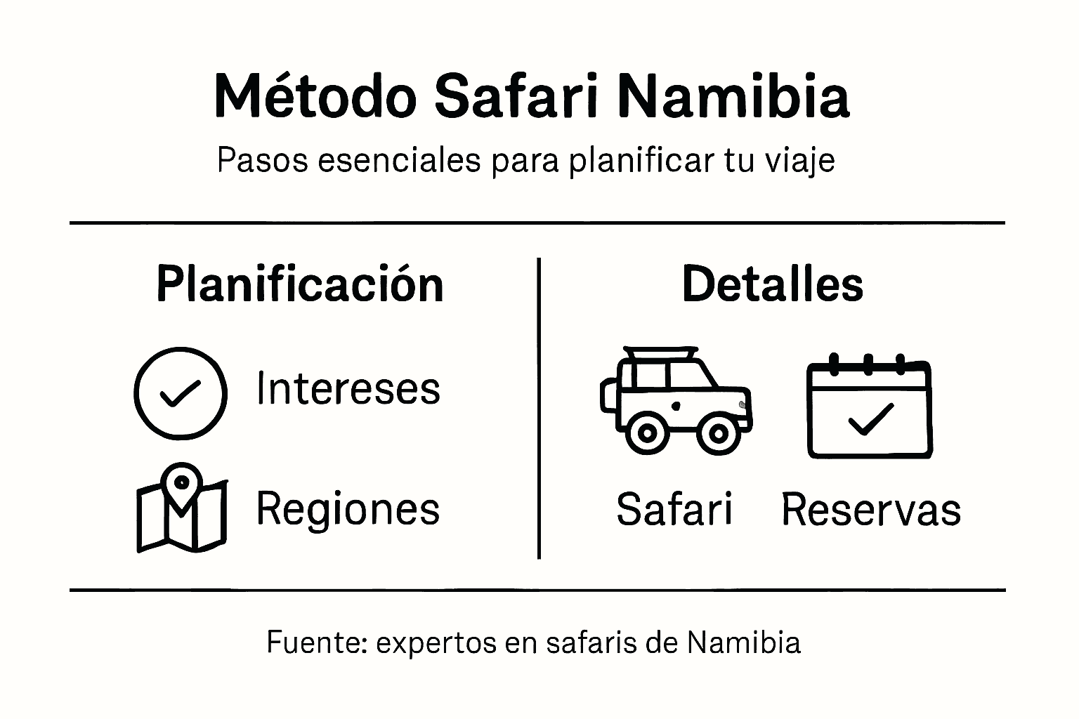 Guía visual con los pasos imprescindibles para organizar tu safari en Namibia