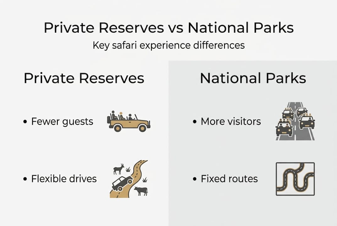 Infographic comparing private reserves and national parks