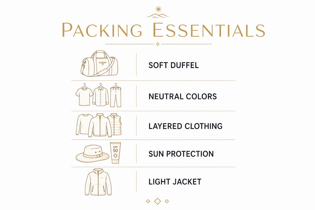 Infographic showing luxury safari packing essentials