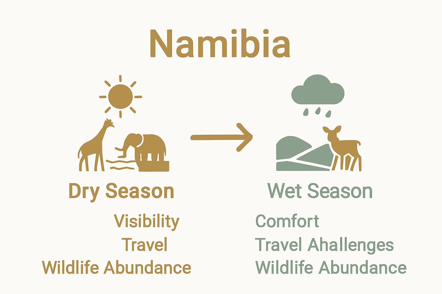 Infographic comparing Namibia safari dry and wet seasons.
