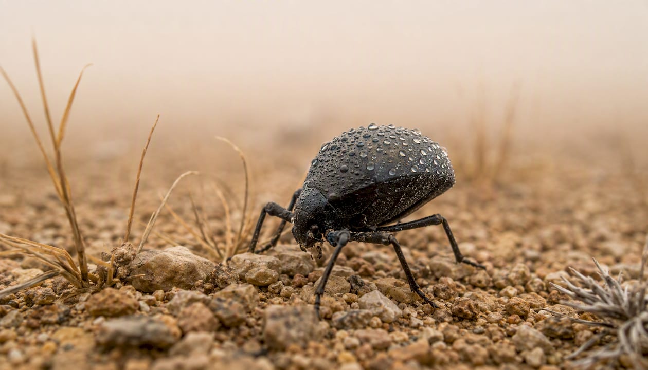 Namib Desert beetle collecting fog droplets