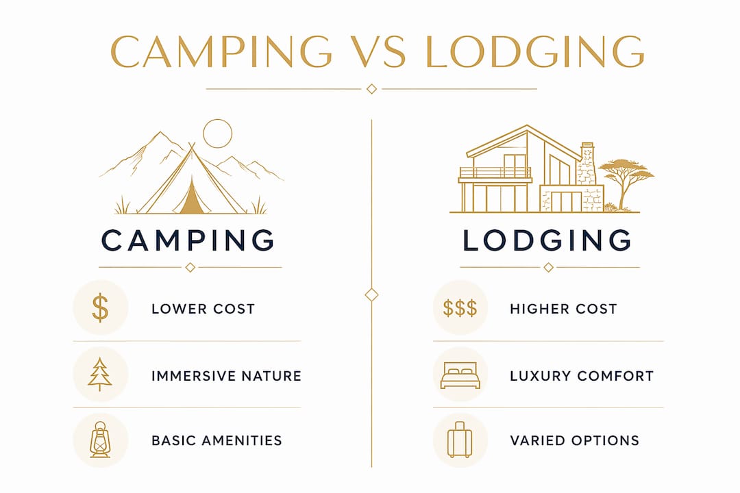 Infographic comparing camping and lodging options