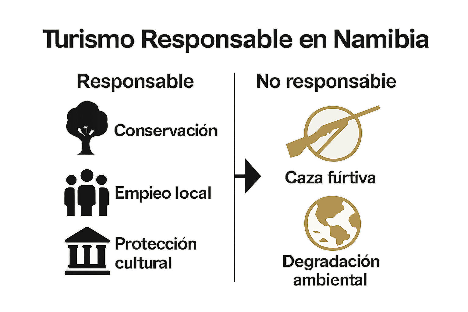 Comparación visual: beneficios vs. riesgos del turismo en Namibia