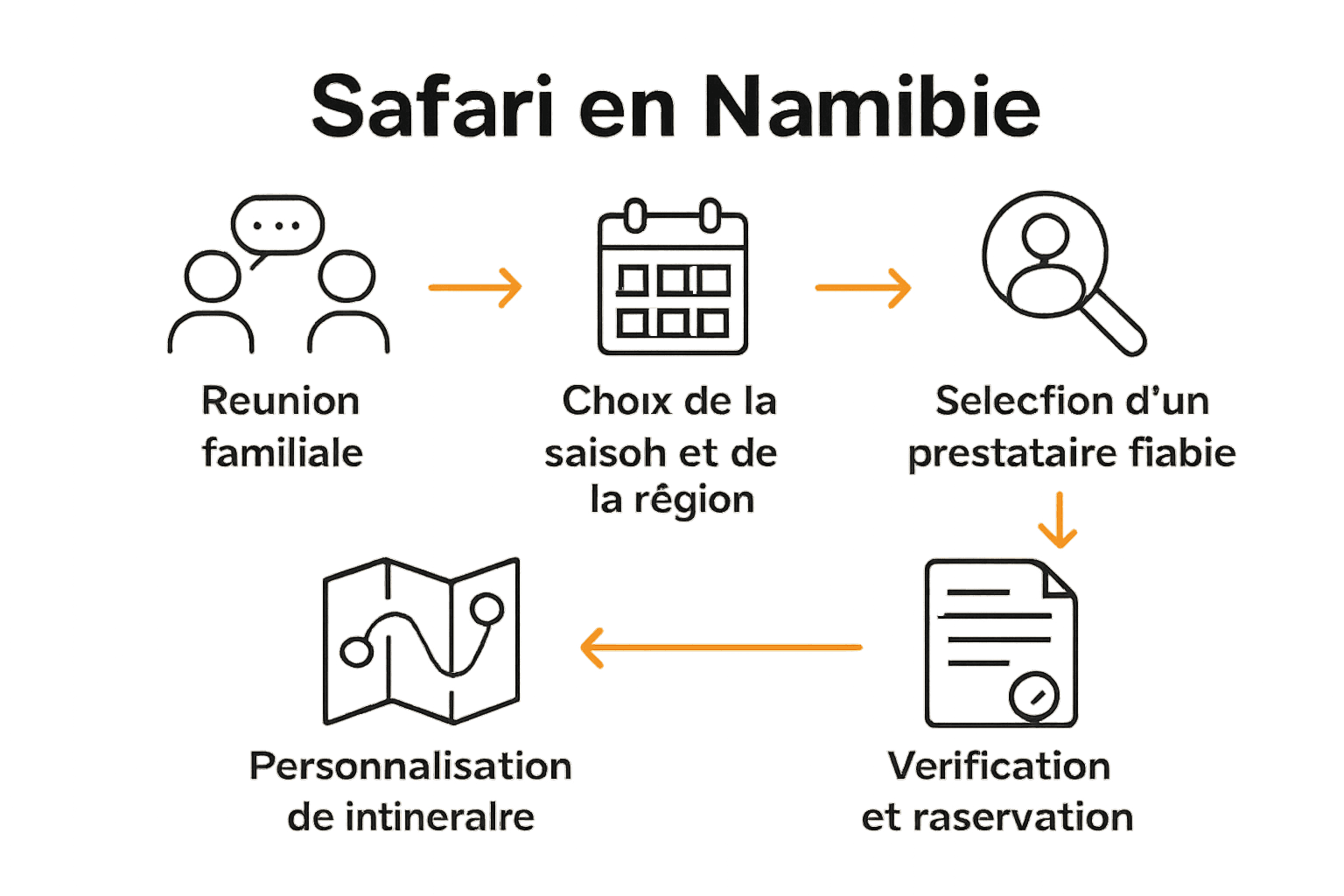 Infographie étapes organisation safari famille Namibie