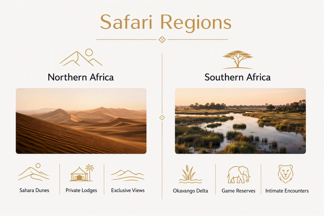 Infographic comparing northern and southern Africa safari regions