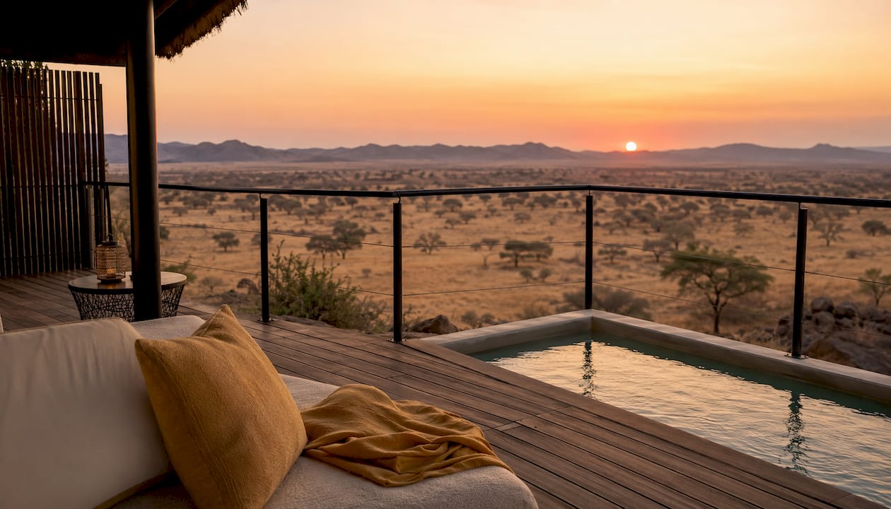 Luxury suite terrace with desert view in early morning