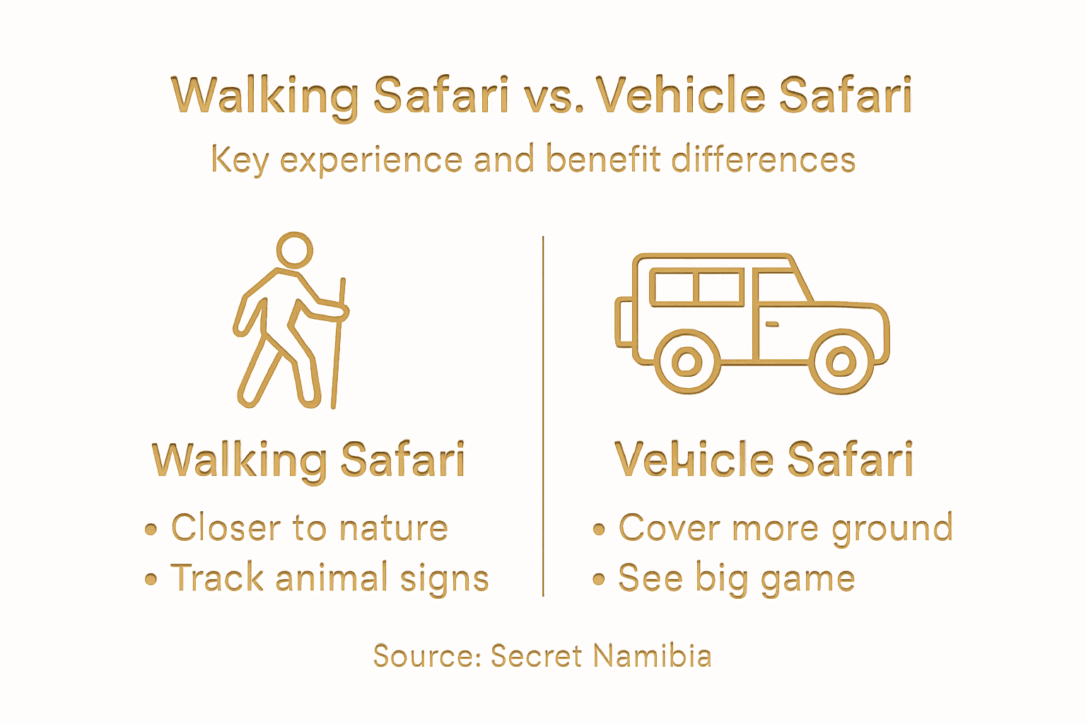 Infographic contrasting walking and vehicle safaris