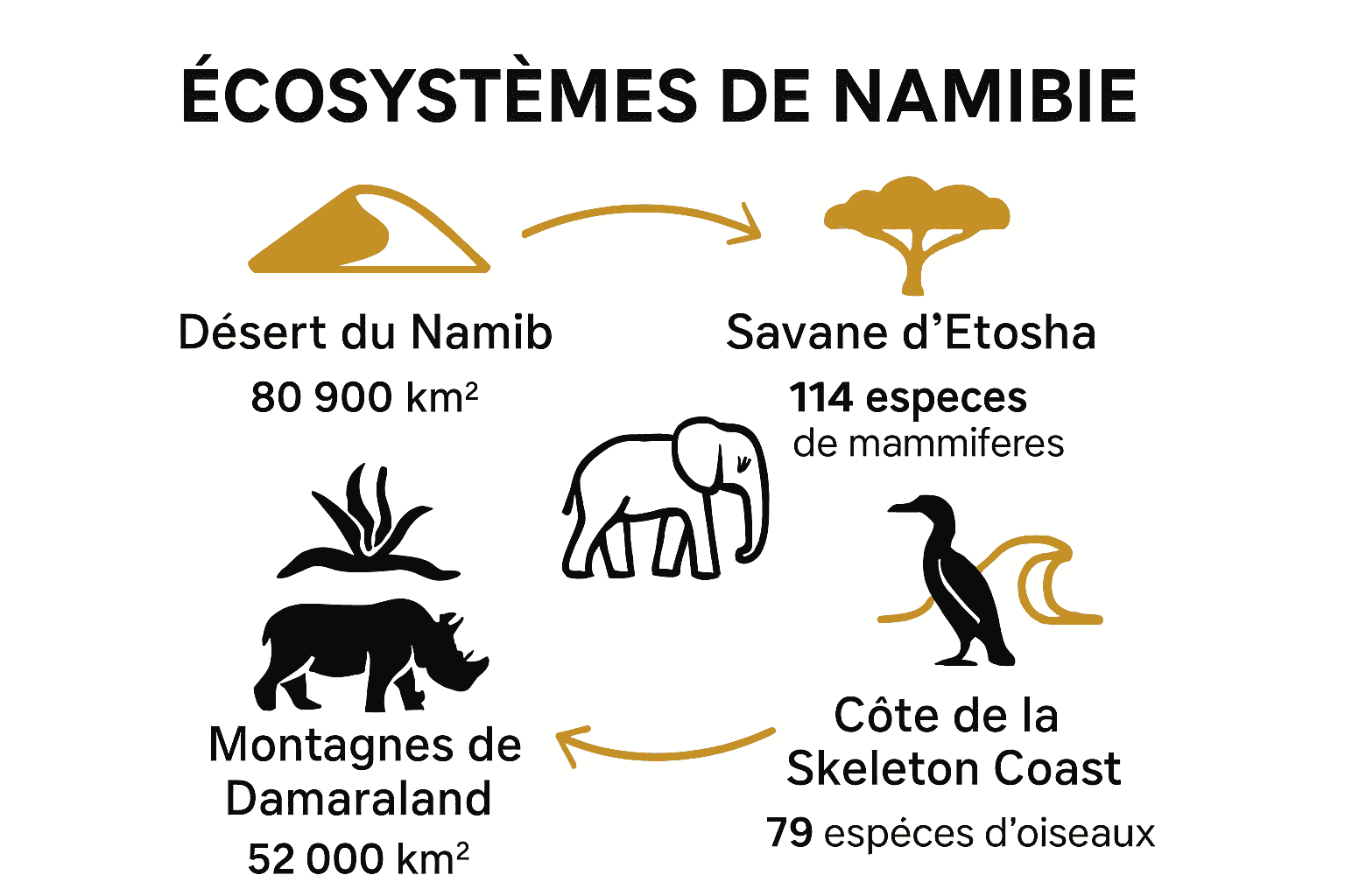 Comparaison visuelle des 4 principaux écosystèmes de Namibie