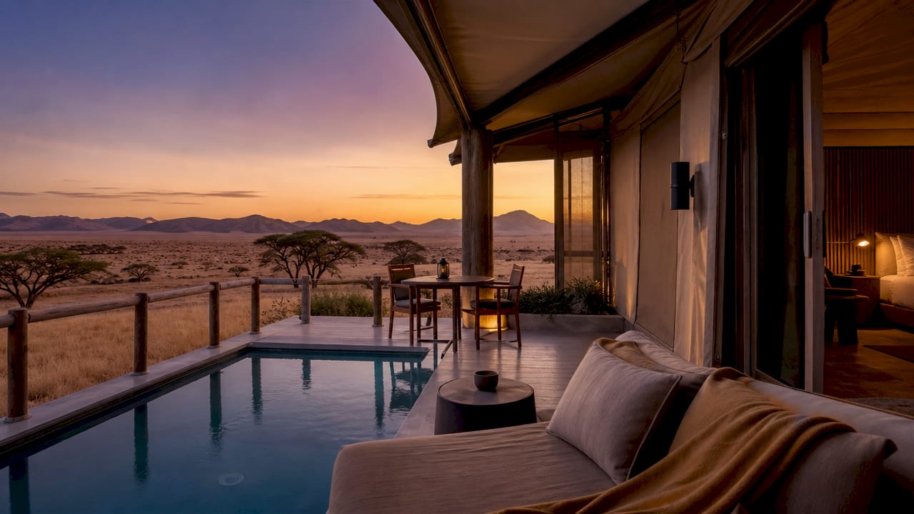 Luxury safari suite with plunge pool facing desert view