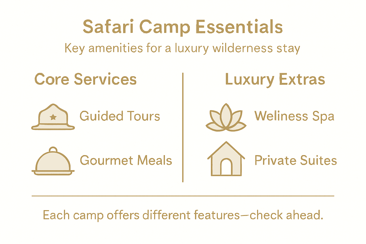 Infographic with safari camp amenities and services