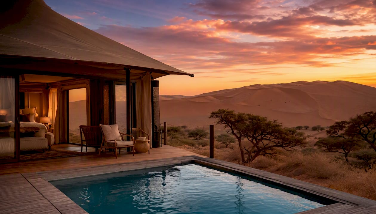 Luxury tented suite with private pool in Namib desert