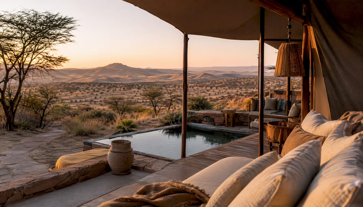 Luxury tented lodges among Namib desert dunes