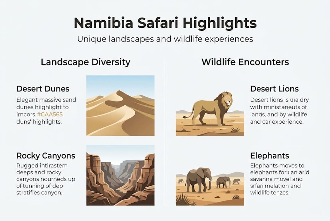 Infographic showing Namibian safari highlights