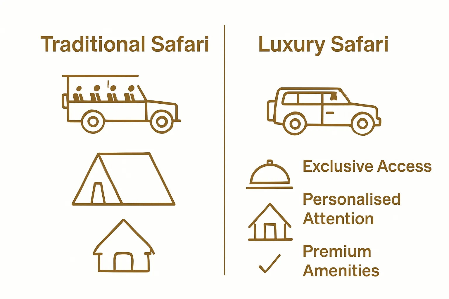 Comparison between traditional and luxury safari features
