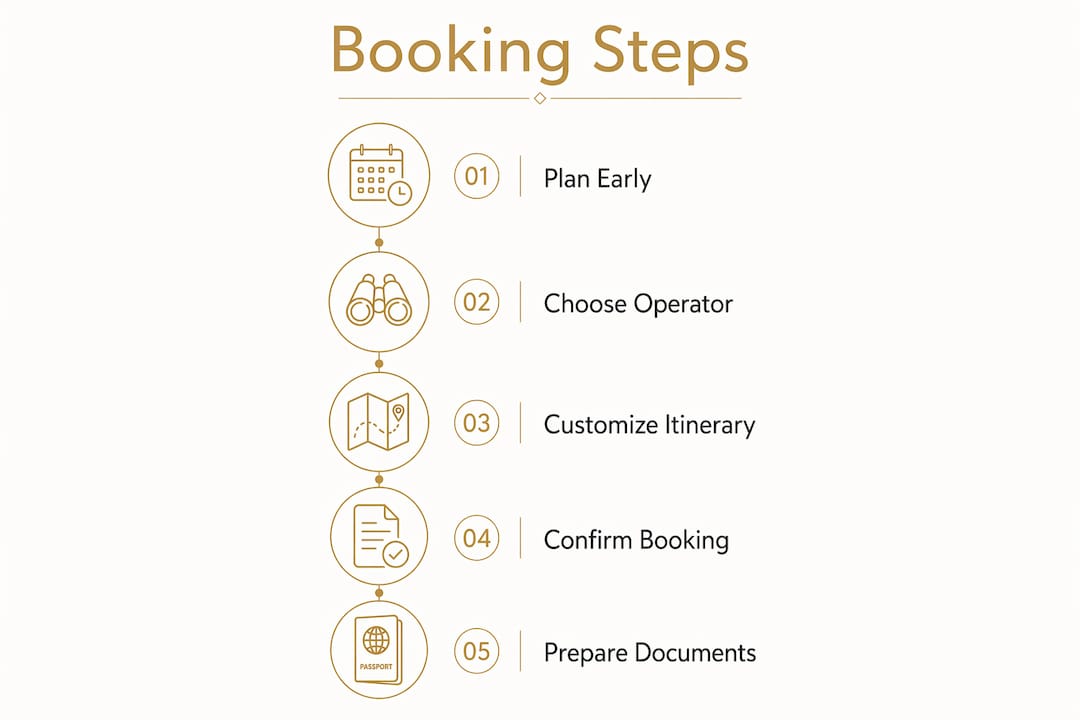 Infographic showing 5 key safari booking steps in flow format