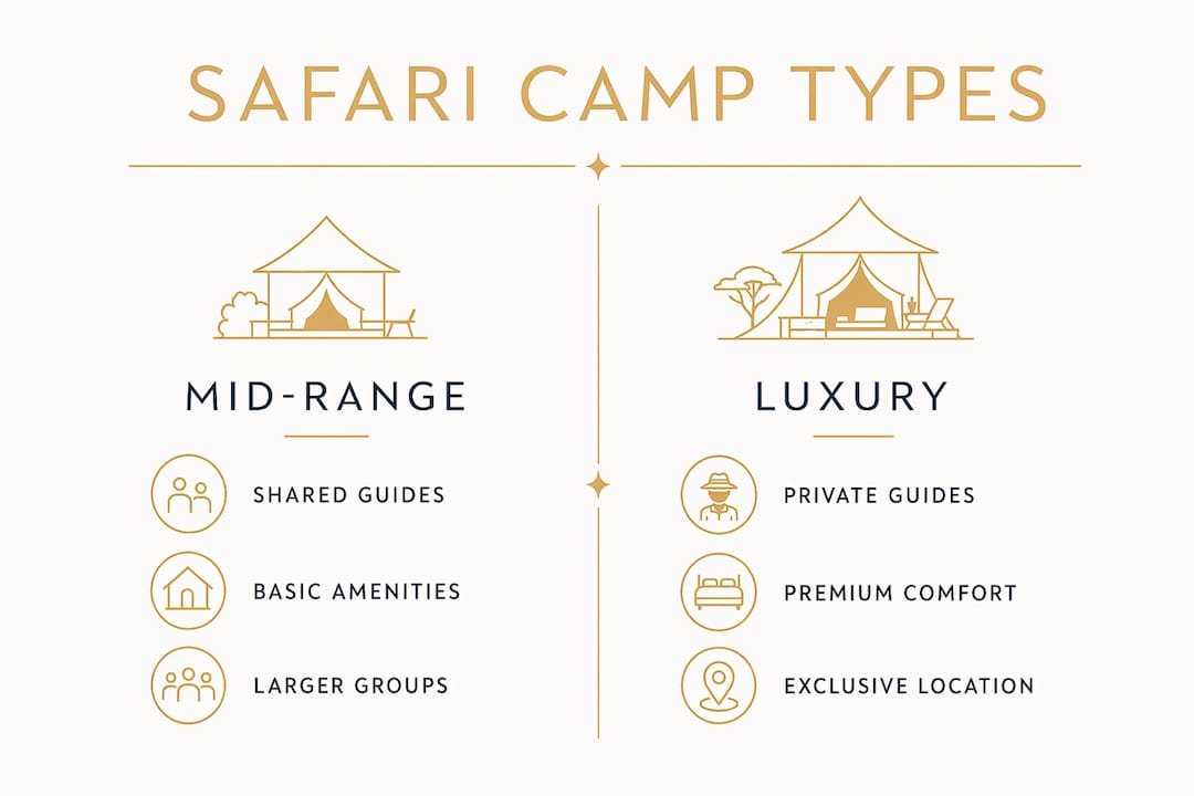 Infographic comparing mid-range and luxury safari camps