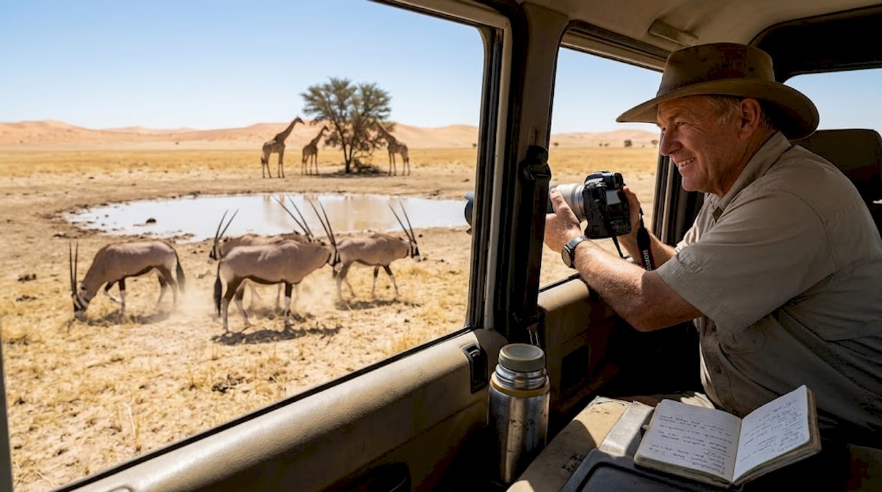 Photographer views wildlife in Etosha park