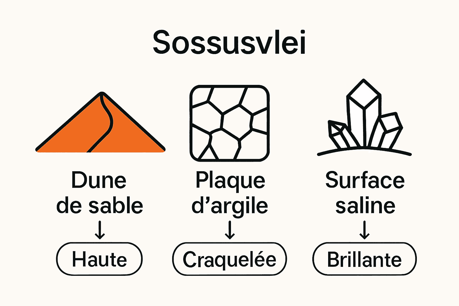 Comparaison visuelle dunes, argile et sel du Sossusvlei
