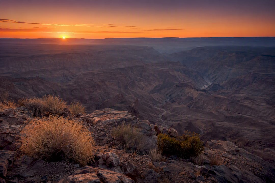 View over Fish River Canyon at sunset