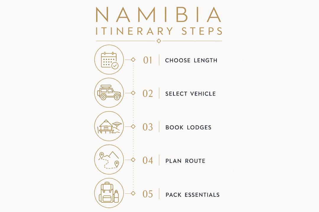 Infographic showing Namibia travel itinerary planning steps
