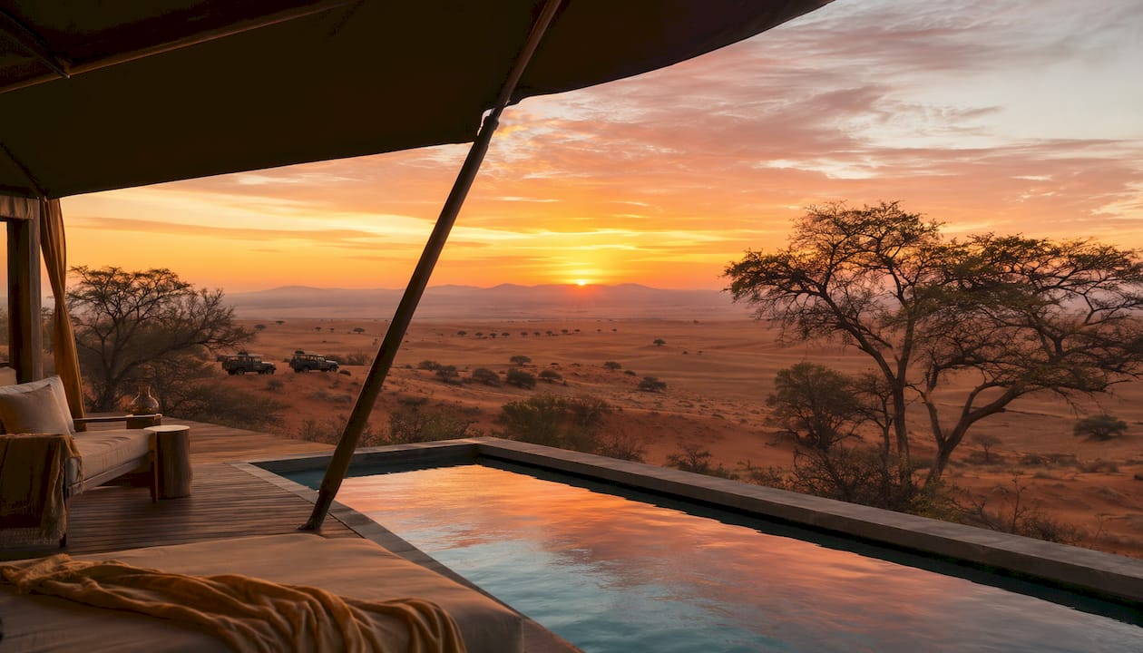 Namibia luxury safari suite with dunes
