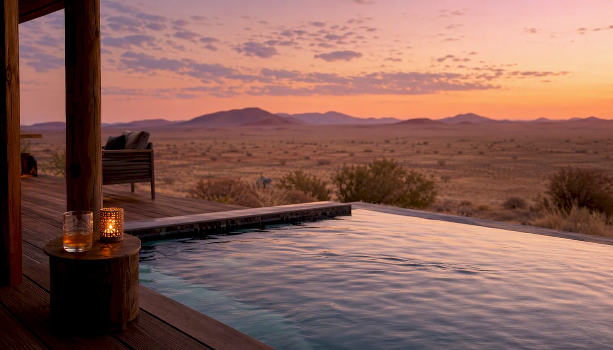 Luxury desert lodge suite with plunge pool view